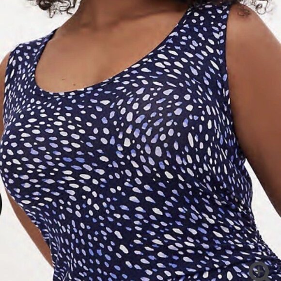 NWOT Torrid Super Soft Blue Ditsy Dot Asymmetrical Drawstring Midi Dress - Picture 4 of 11